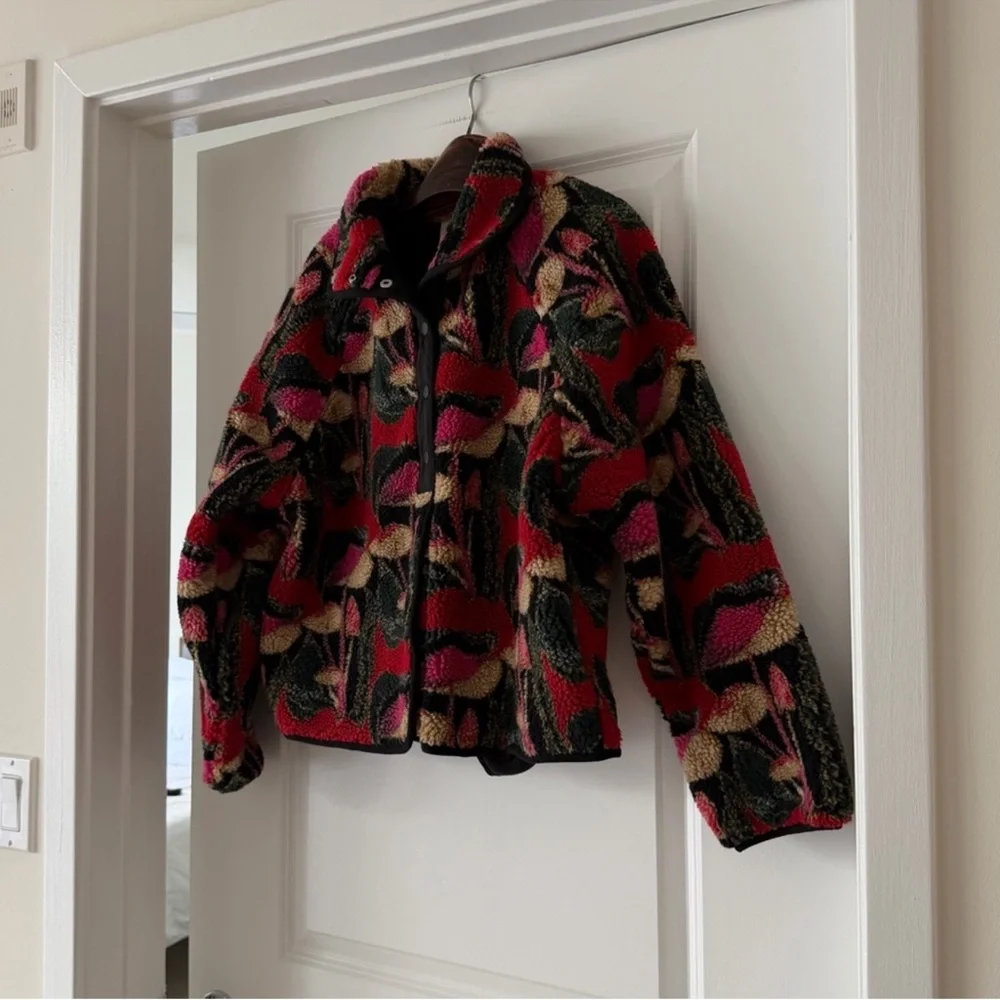 Farm Rio Black Wild Mushrooms Fleece Bomber Jacket - Picture 6 of 9